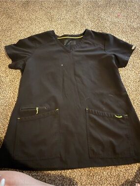 Black Medical Scrub Top with Lime Accents